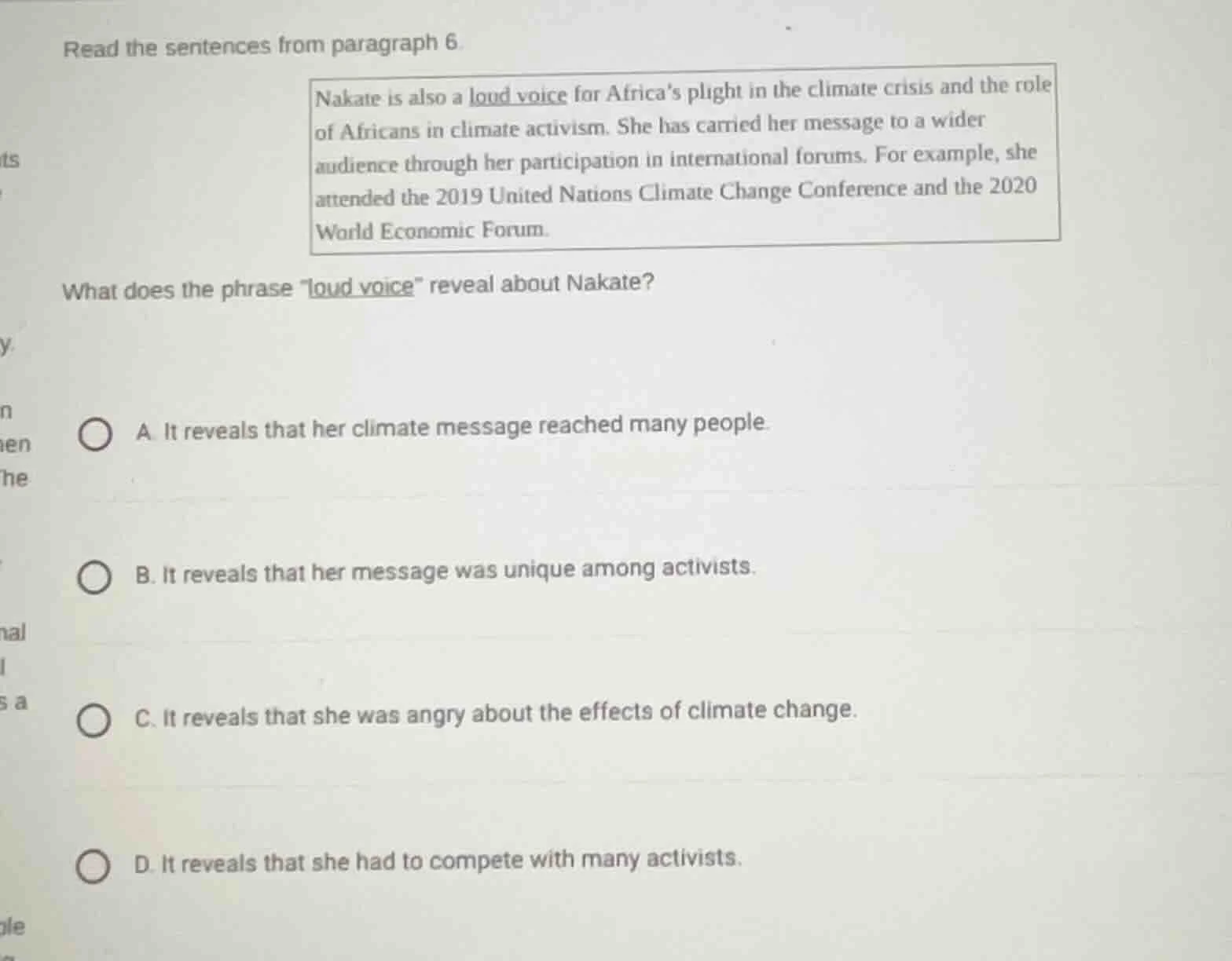 read the sentences from paragraph 6. nakate is also a loud voice for af…