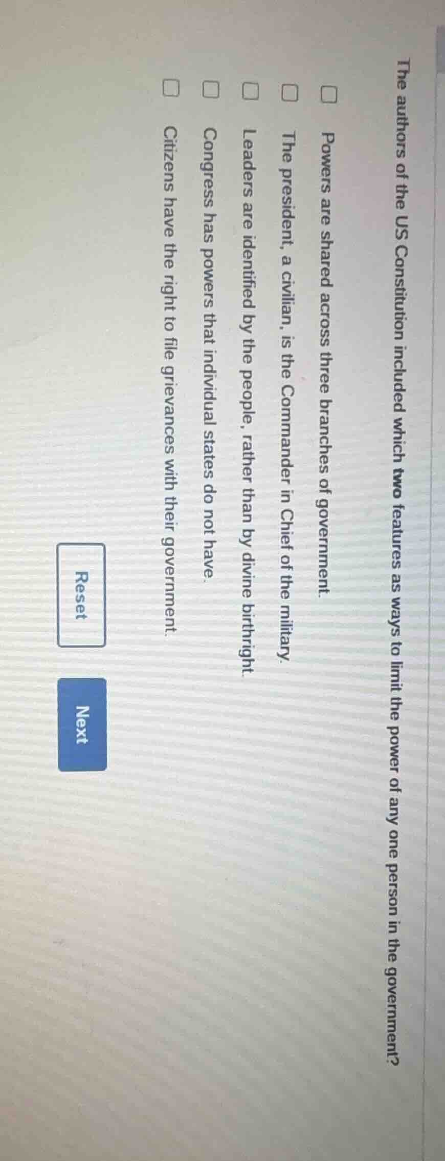 the authors of the us constitution included which two features as ways …
