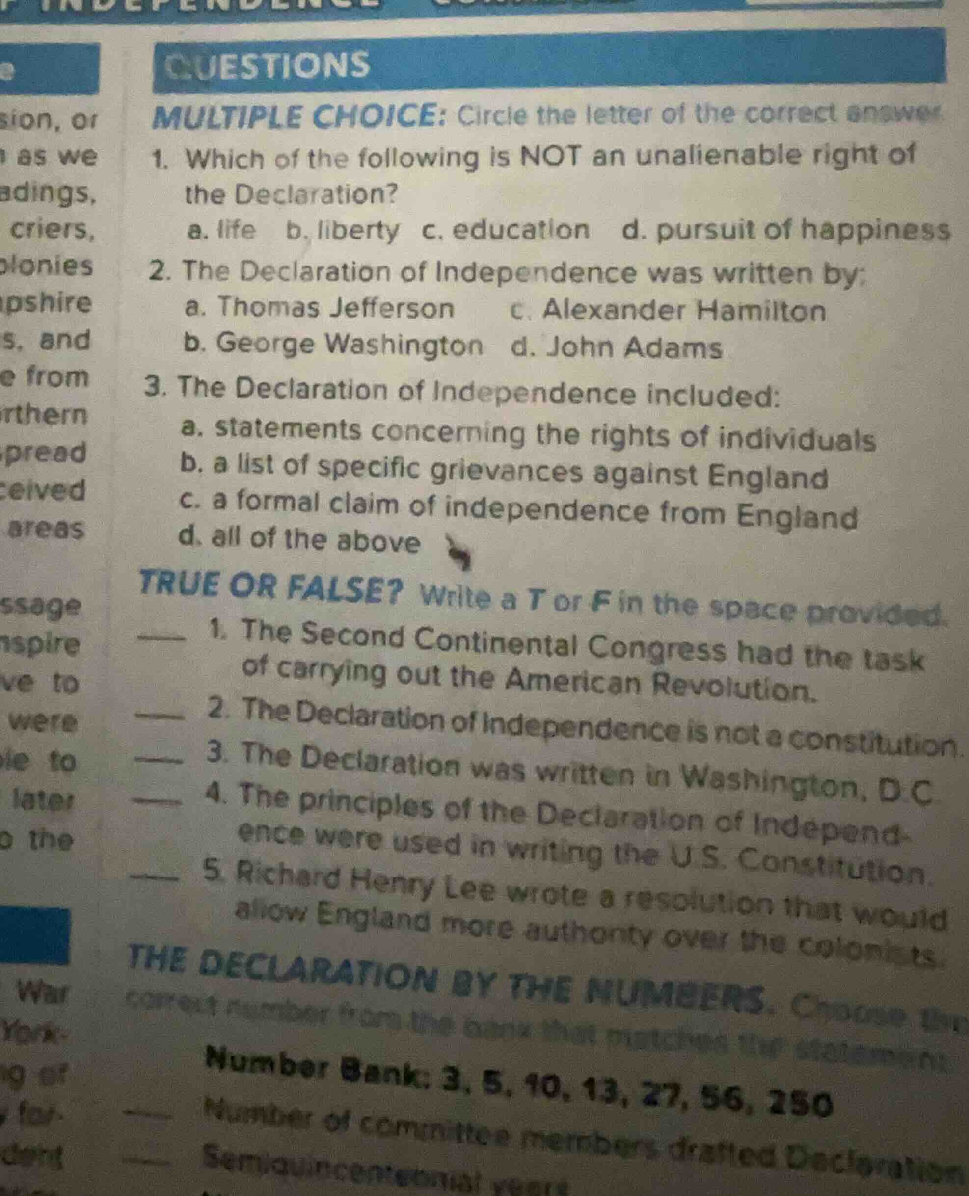questions multiple choice: circle the letter of the correct answer. 1. …