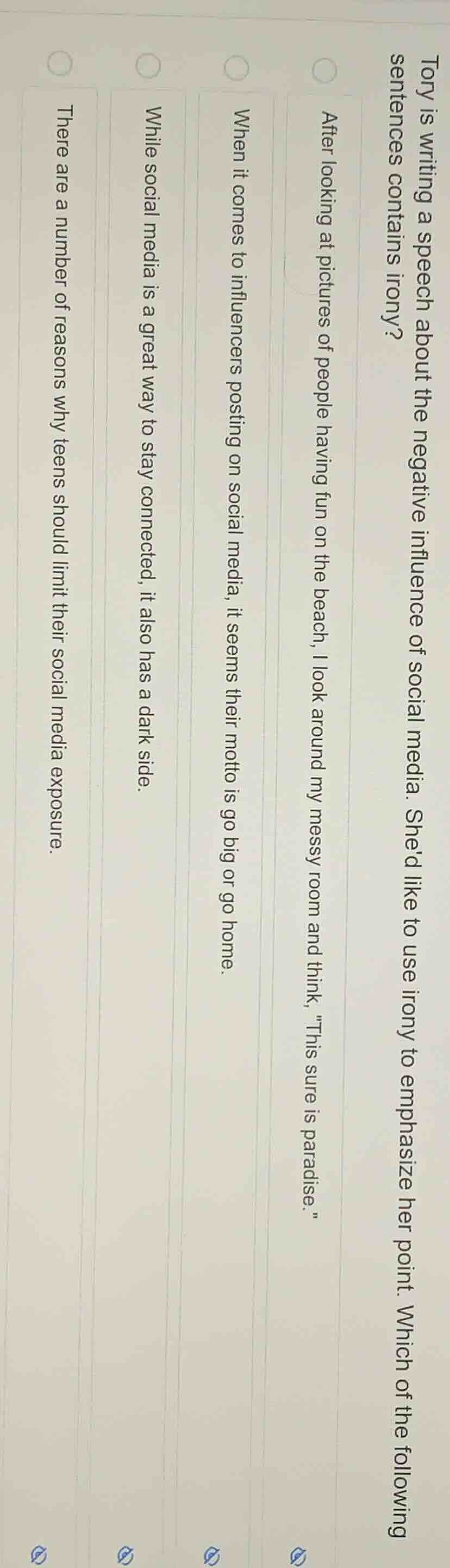 tory is writing a speech about the negative influence of social media. …