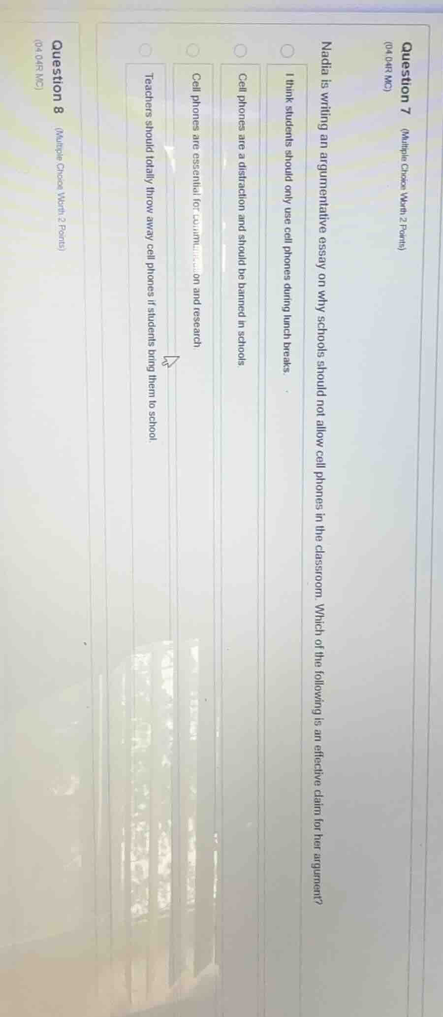 question 7 (multiple choice worth 2 points) nadia is writing an argumen…