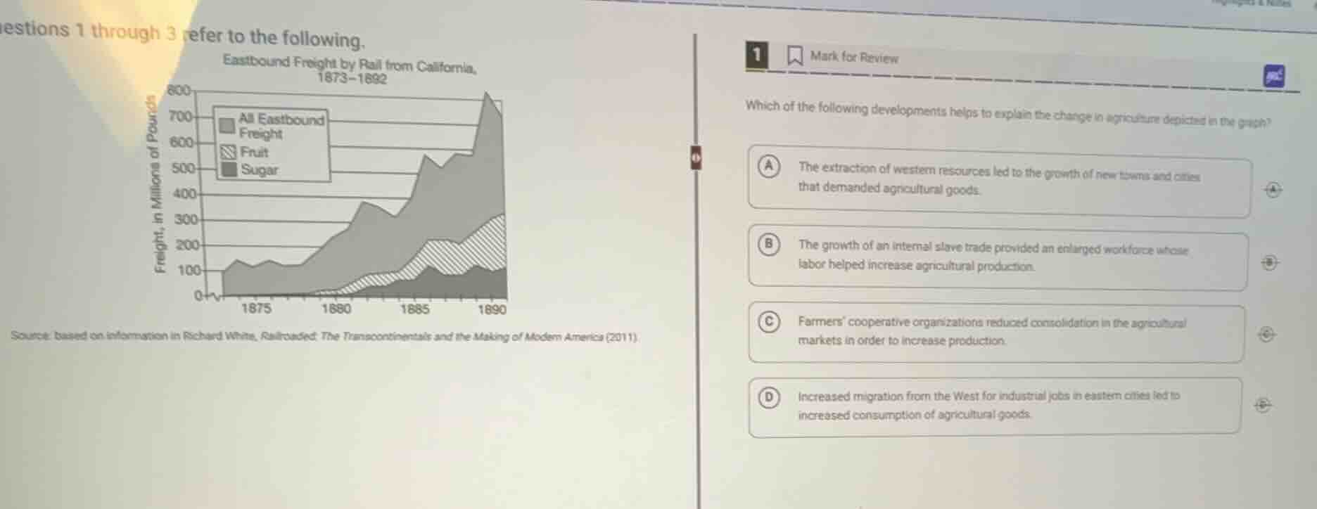 questions 1 through 3 refer to the following. eastbound freight by rail…