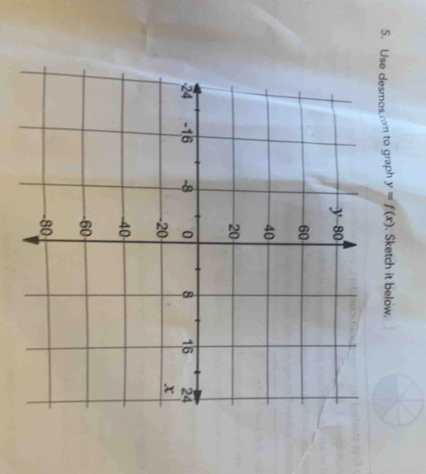 5. use desmos.com to graph $y = f(x)$. sketch it below.