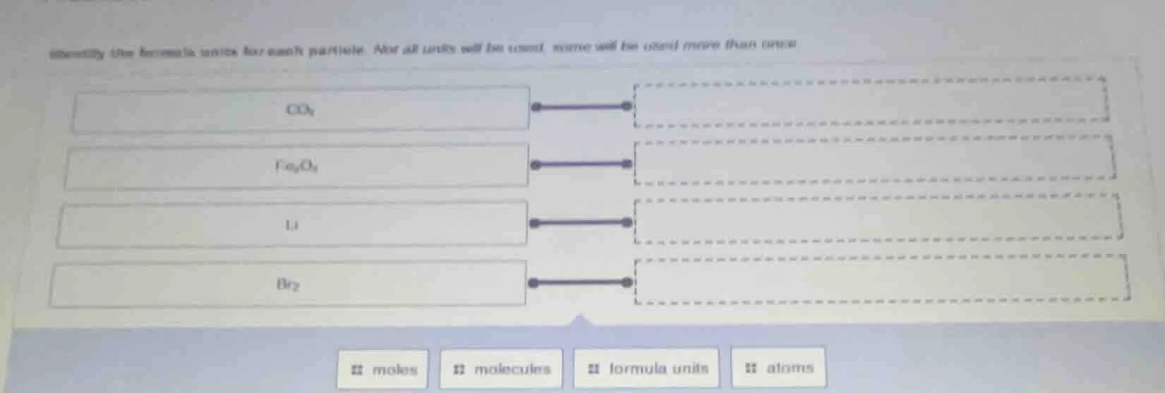 identify the formula units for each particle. not all units will be use…