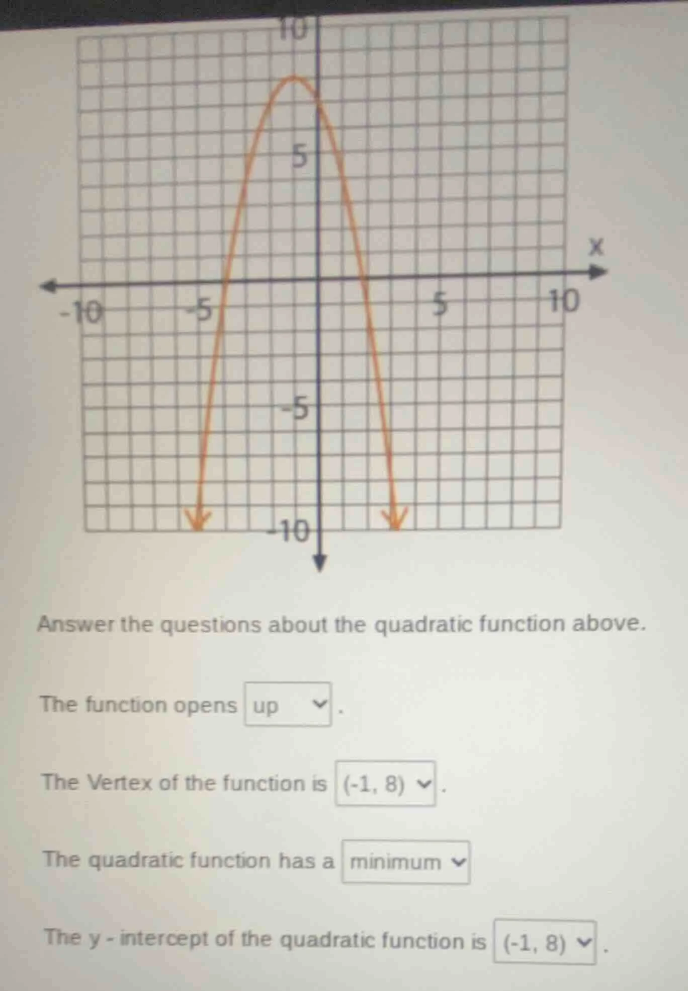 answer the questions about the quadratic function above. the function o…