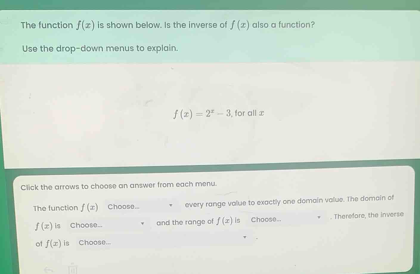 the function f(x) is shown below. is the inverse of f(x) also a functio…