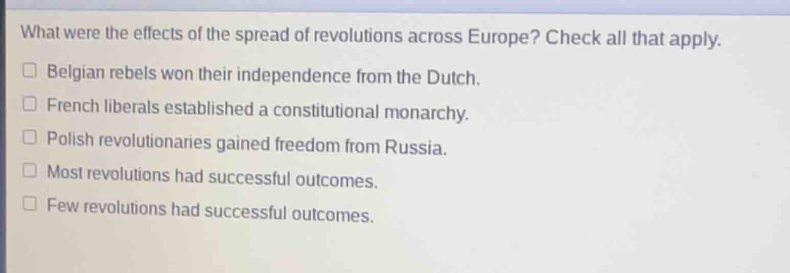 what were the effects of the spread of revolutions across europe? check…