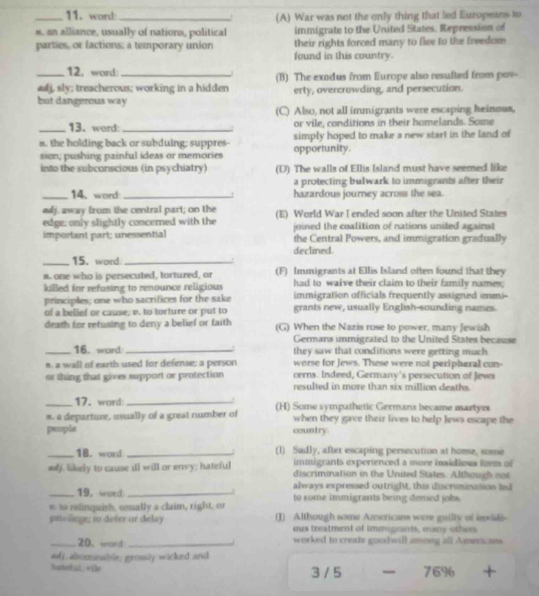 11. word: n. an alliance, usually of nations, political parties, or fac…