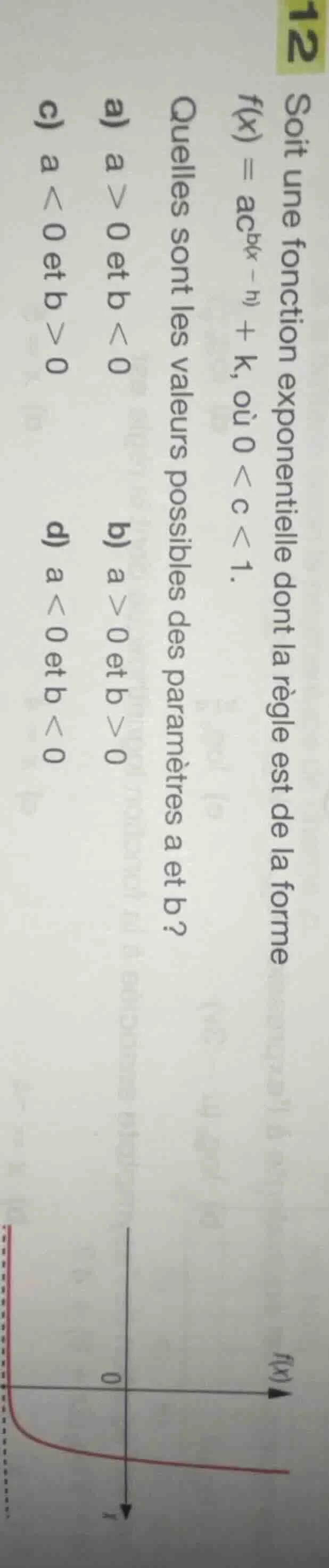 12 soit une fonction exponentielle dont la règle est de la forme $f(x) …