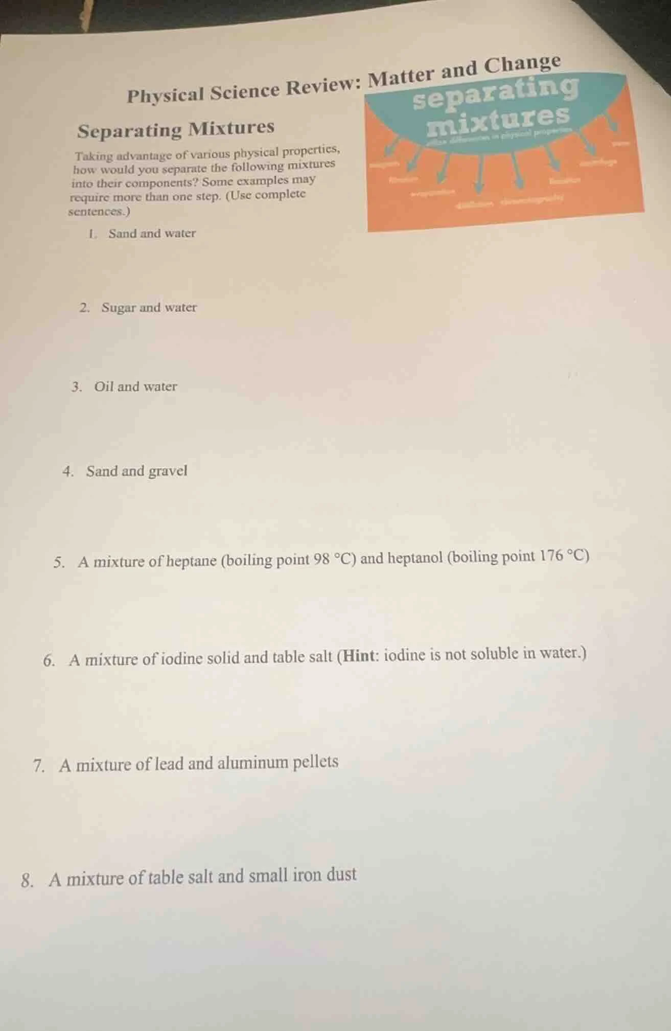 physical science review: matter and change separating mixtures taking a…