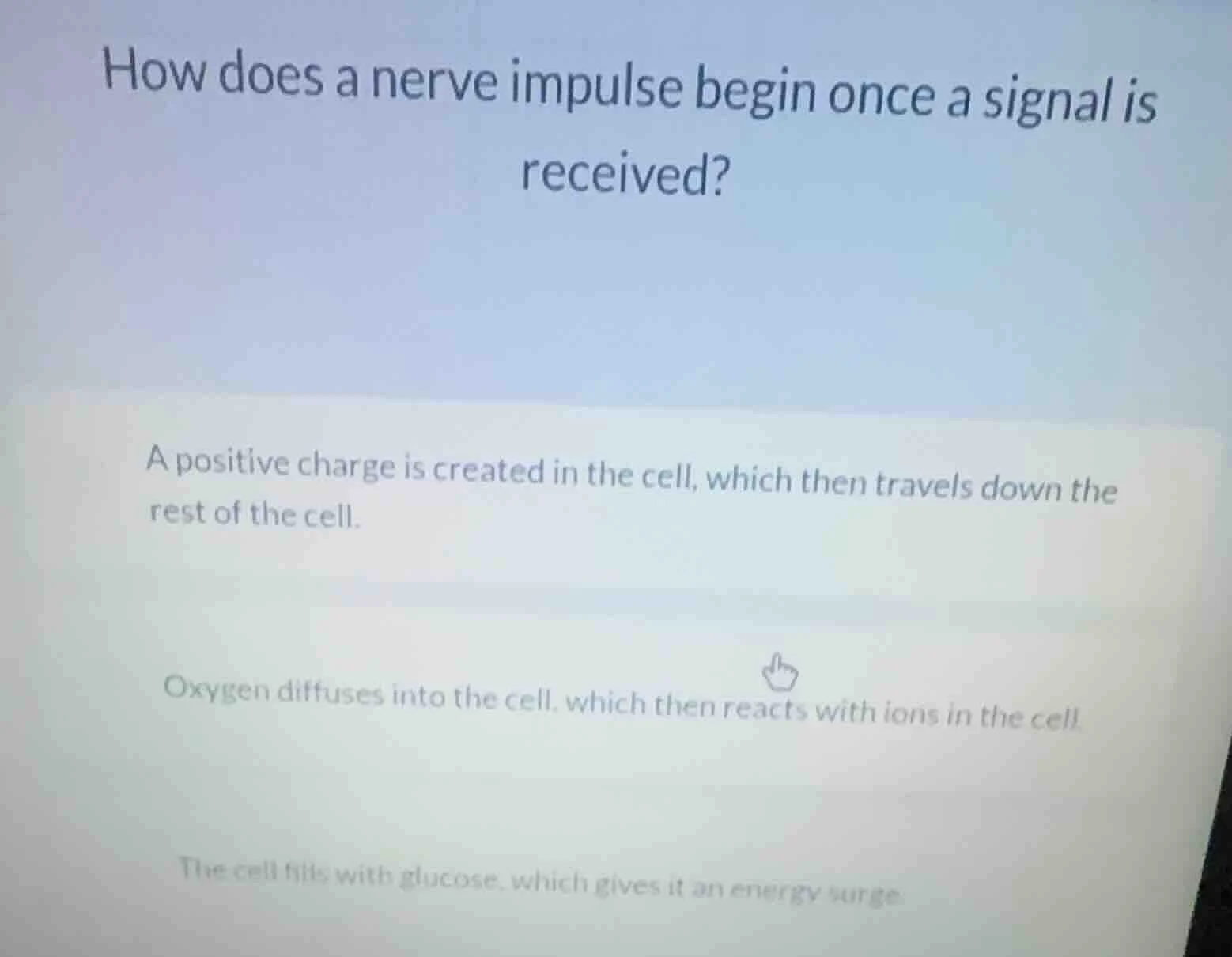 how does a nerve impulse begin once a signal is received? a positive ch…
