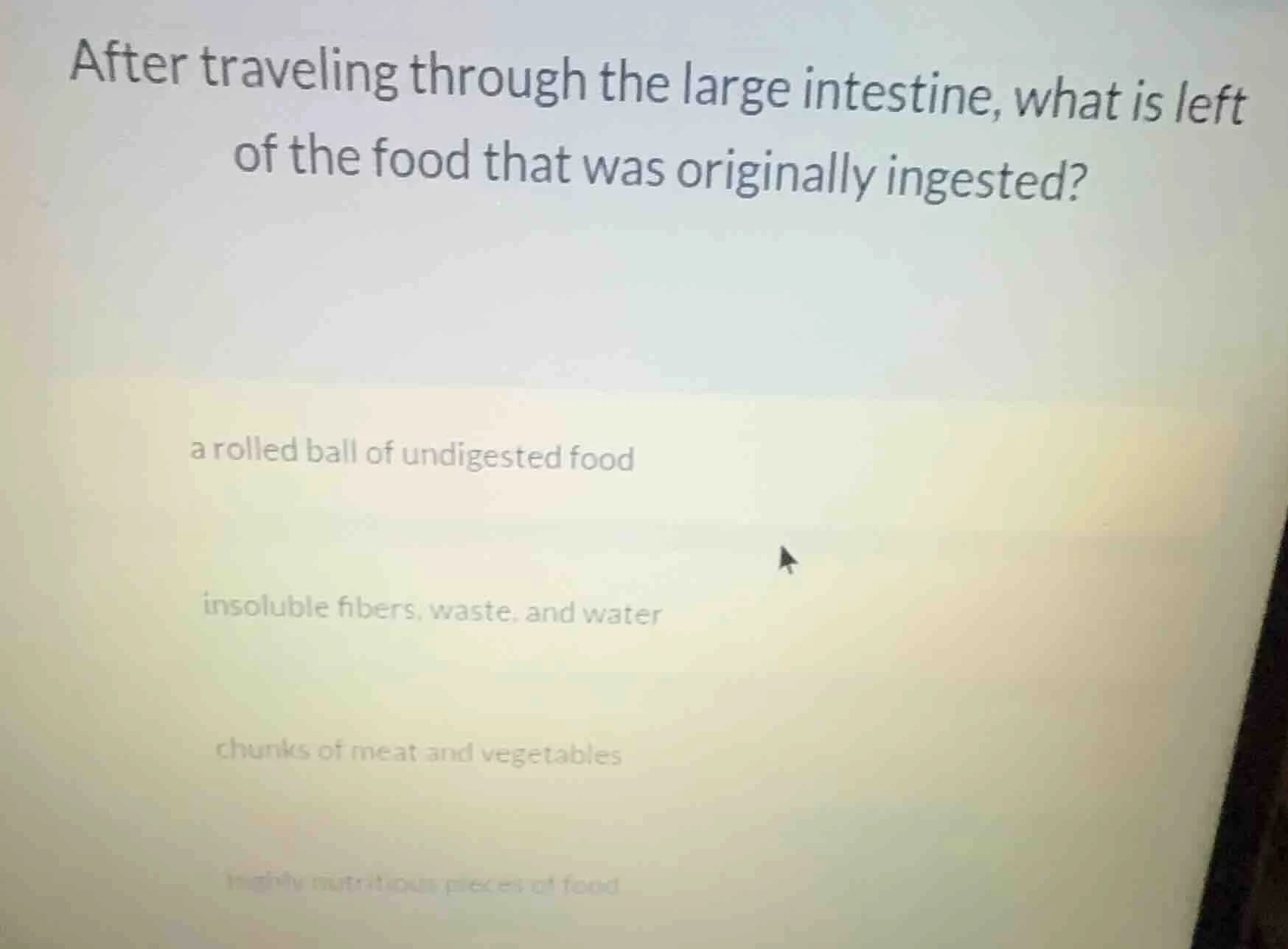 after traveling through the large intestine, what is left of the food t…