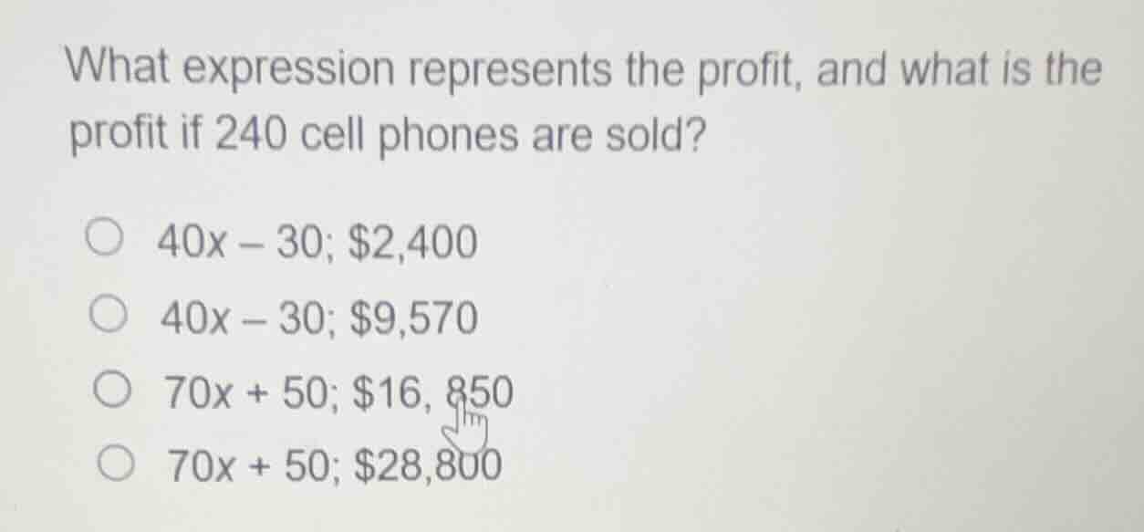 what expression represents the profit, and what is the profit if 240 ce…