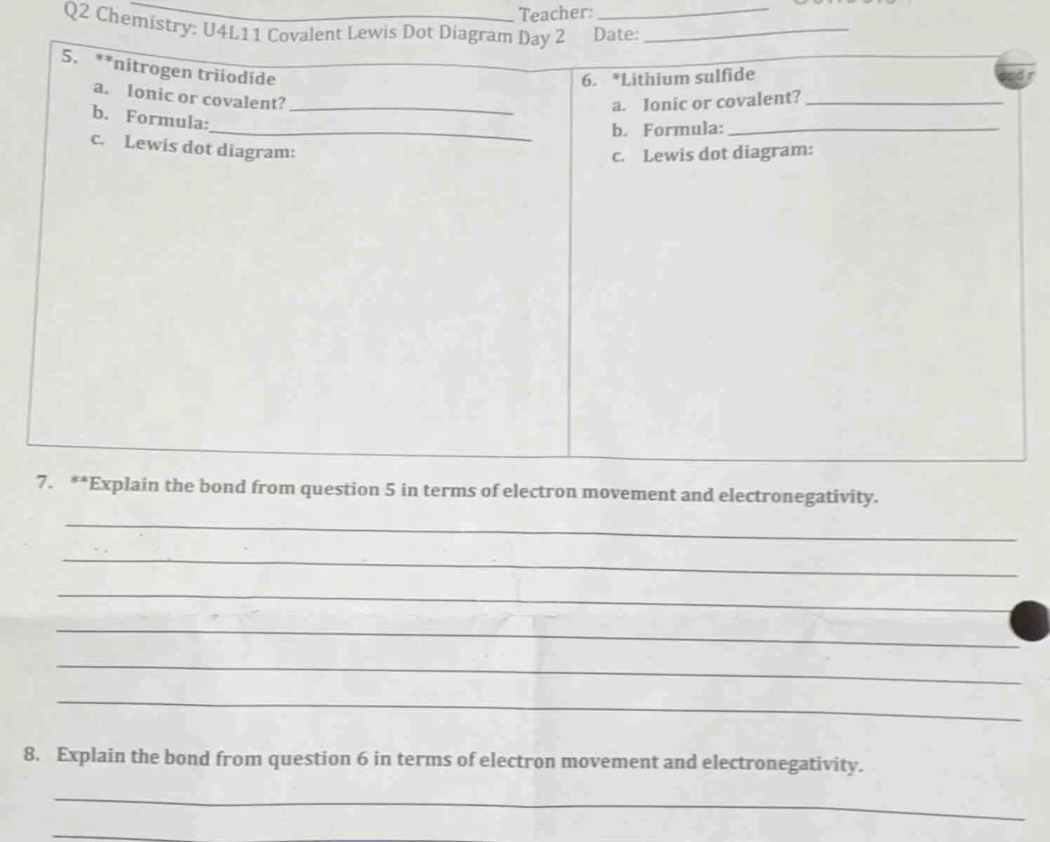 q2 chemistry: u4l11 covalent lewis dot diagram day 2 5. **nitrogen trii…