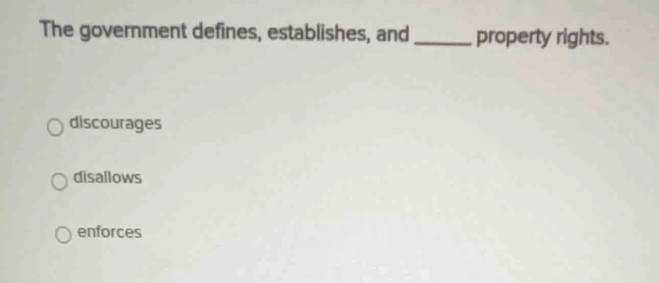 the government defines, establishes, and ______ property rights. - disc…