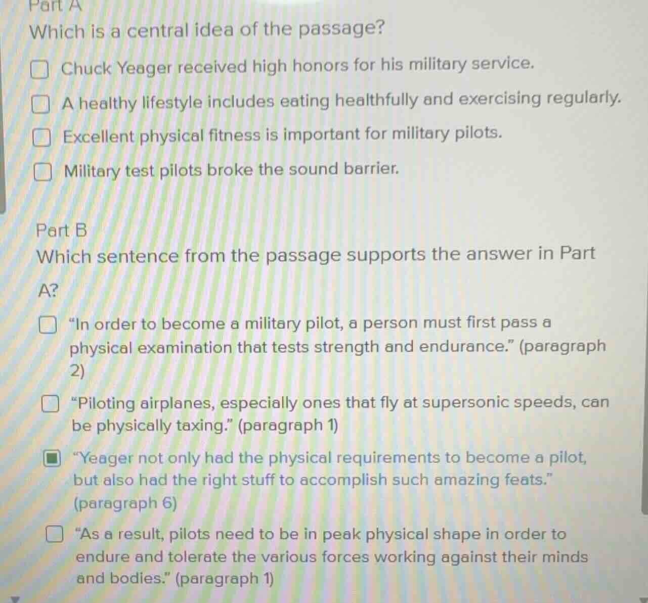 part a which is a central idea of the passage? □ chuck yeager received …