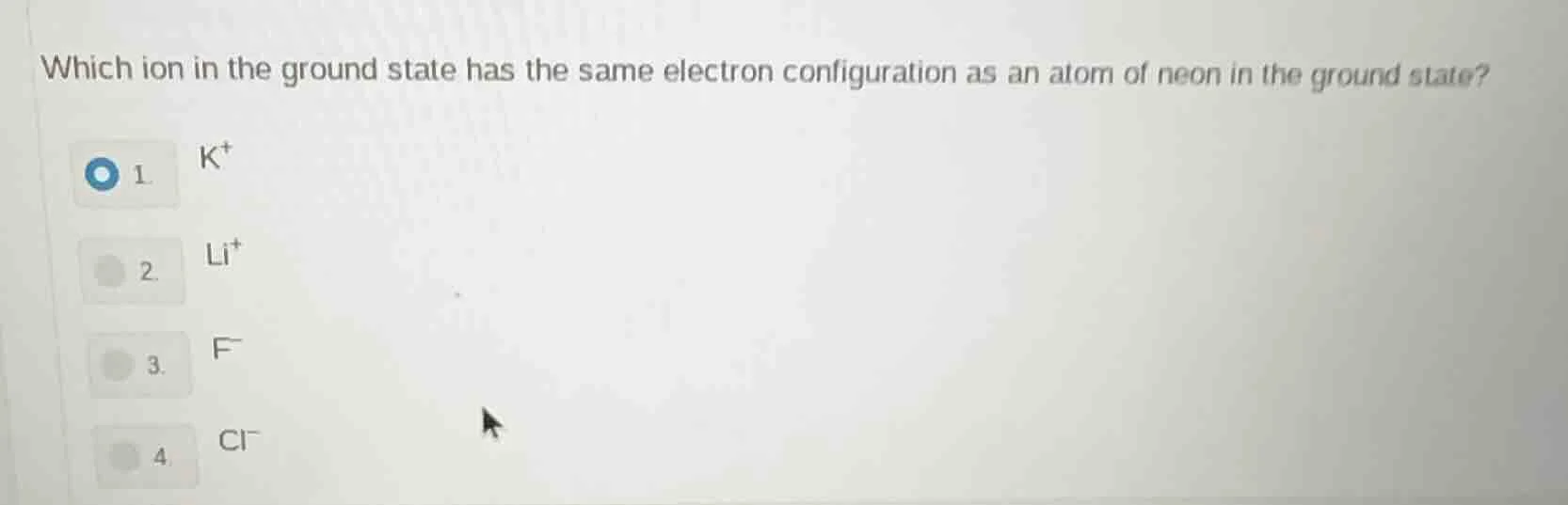 which ion in the ground state has the same electron configuration as an…