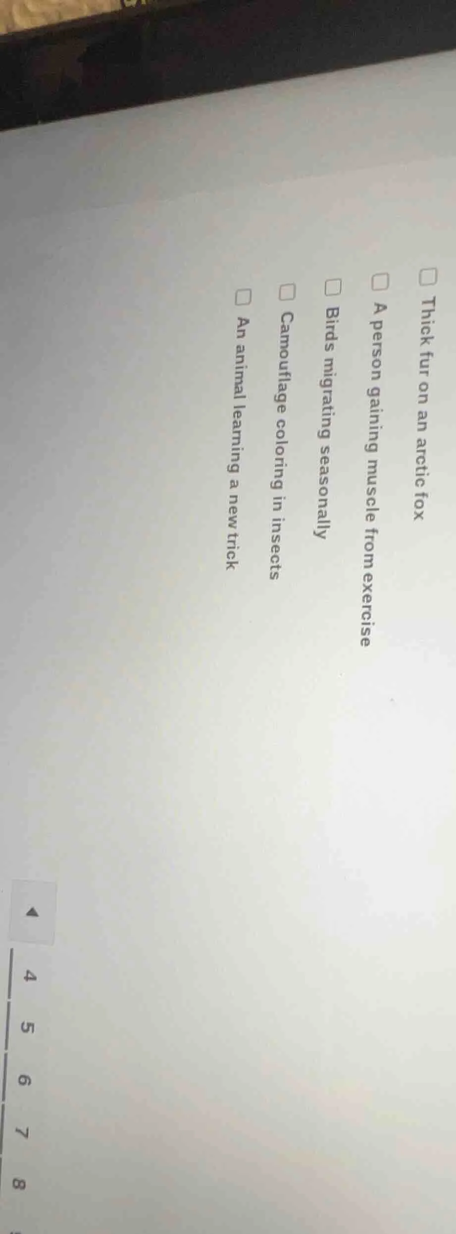 thick fur on an arctic fox a person gaining muscle from exercise birds …