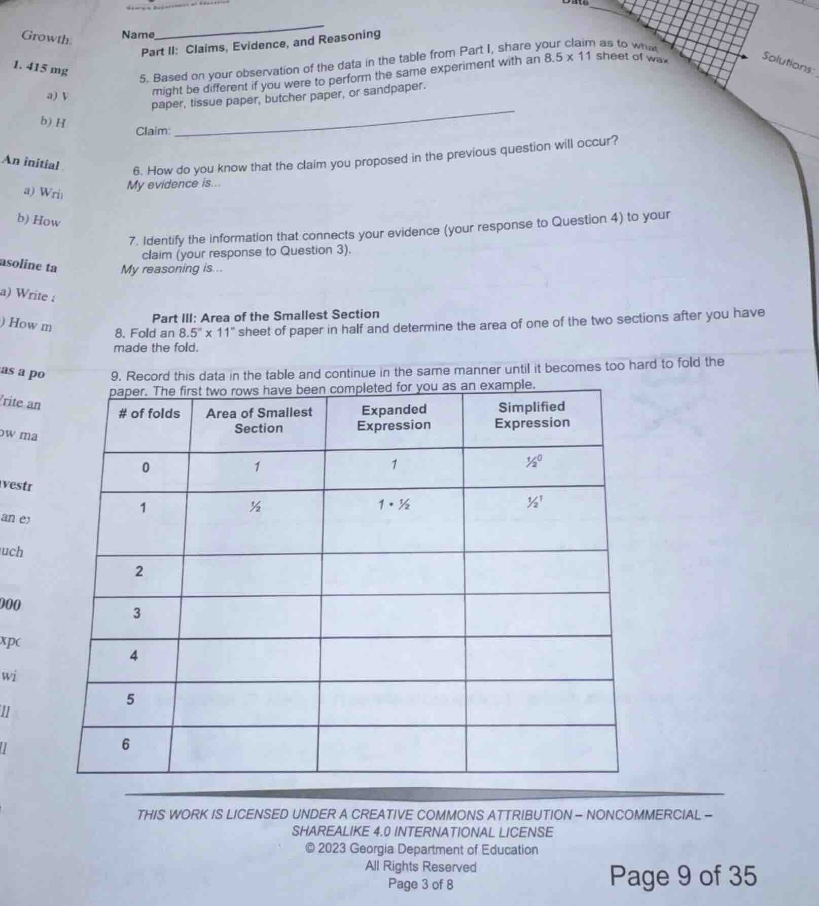 part ii: claims, evidence, and reasoning 5. based on your observation o…