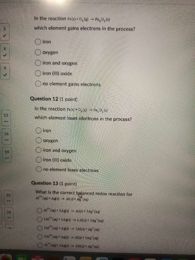 in the reaction fe(s) + o₂(g) → fe₂o₃(s) which element gains electrons …