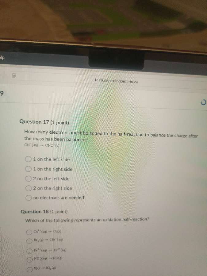 question 17 (1 point) how many electrons must be added to the half - re…