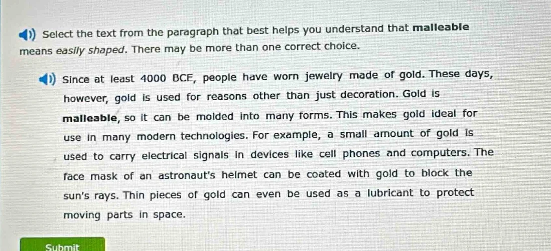 select the text from the paragraph that best helps you understand that …