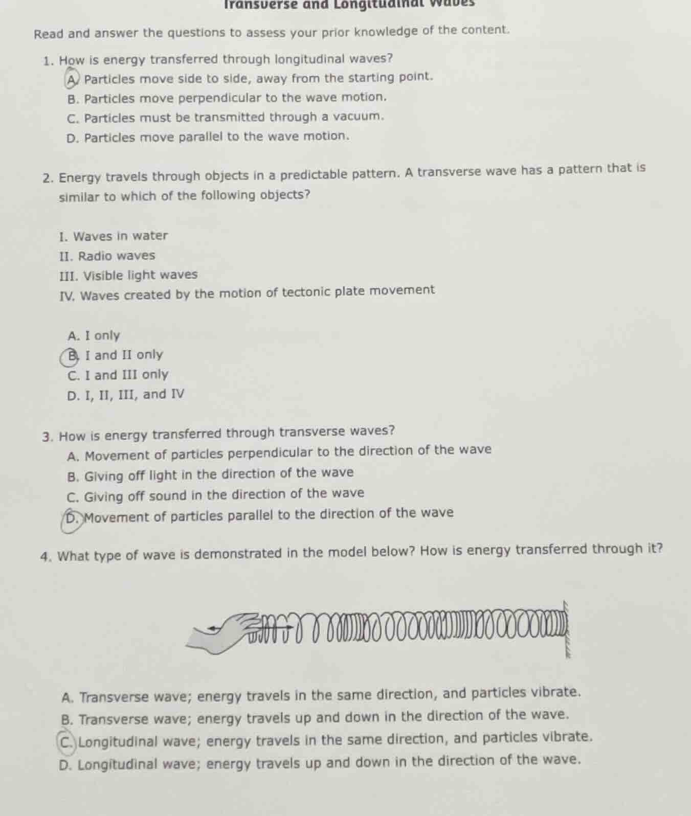 transverse and longitudinal waves read and answer the questions to asse…