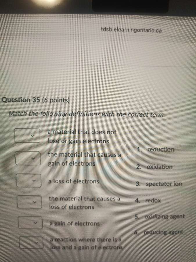 tdsb.elearningontario.ca question 35 (6 points) match the following def…