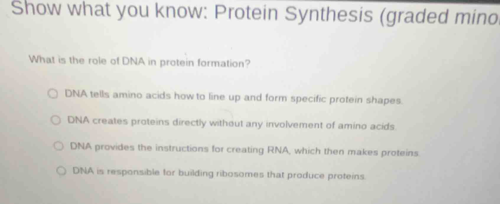 show what you know: protein synthesis (graded minor what is the role of…