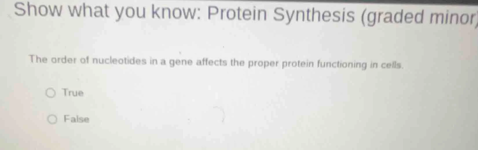 show what you know: protein synthesis (graded minor) the order of nucle…