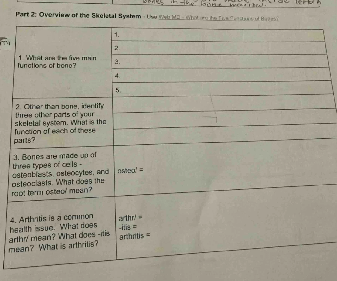 part 2: overview of the skeletal system - use web md - what are the fiv…