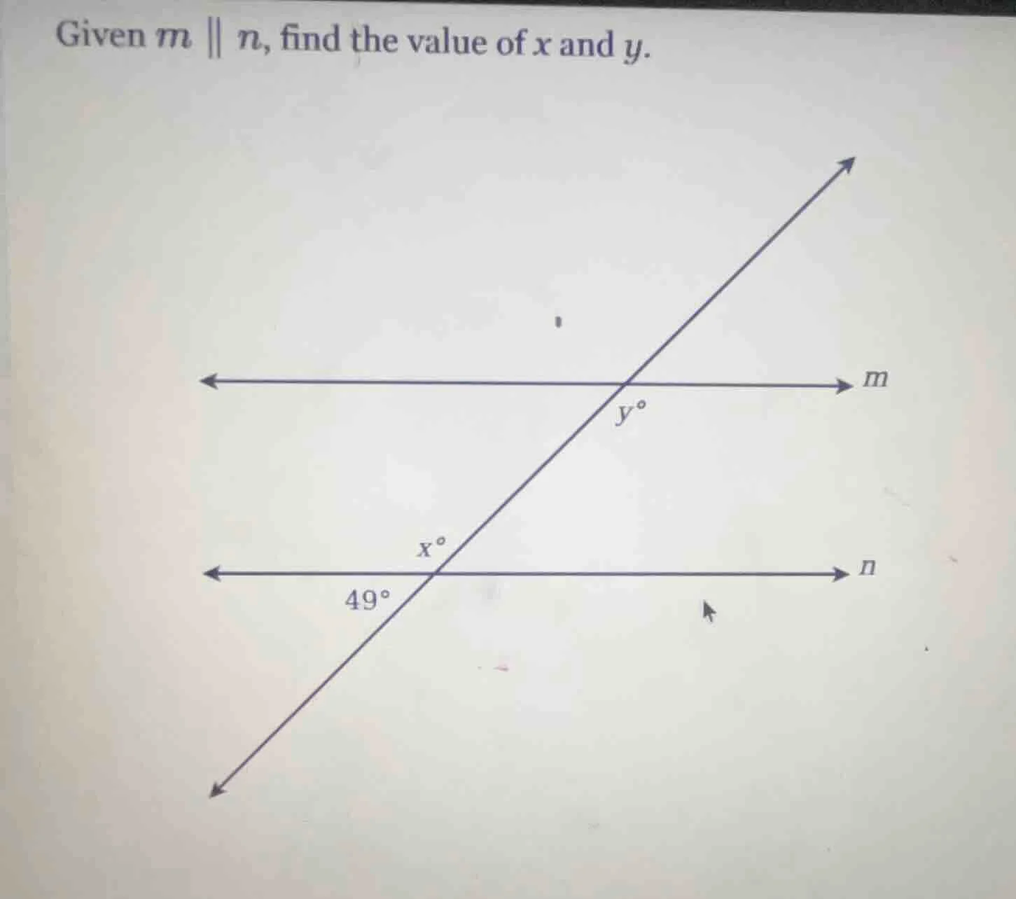 given ( m parallel n ), find the value of ( x ) and ( y ).