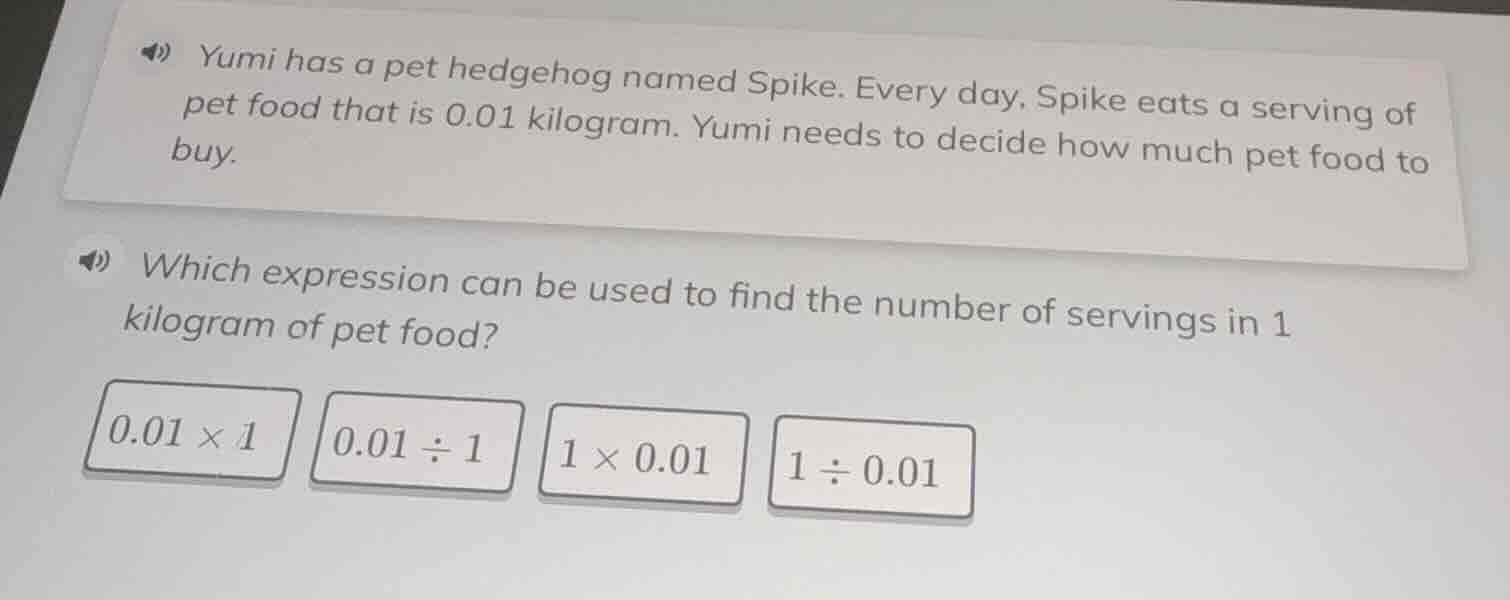 yumi has a pet hedgehog named spike. every day, spike eats a serving of…