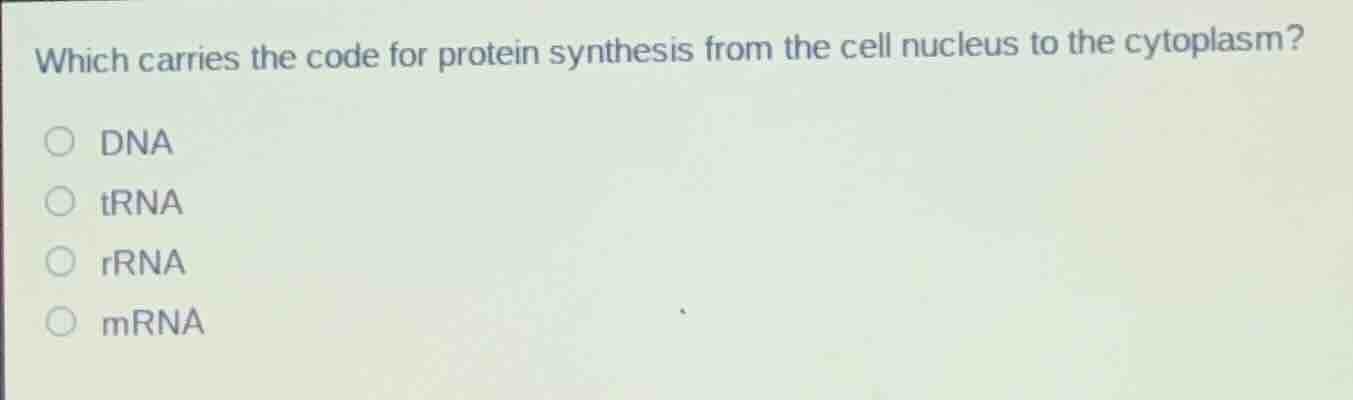 which carries the code for protein synthesis from the cell nucleus to t…