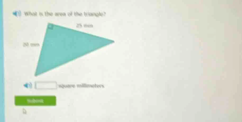 what is the area of the triangle? image of a right triangle with legs 2…