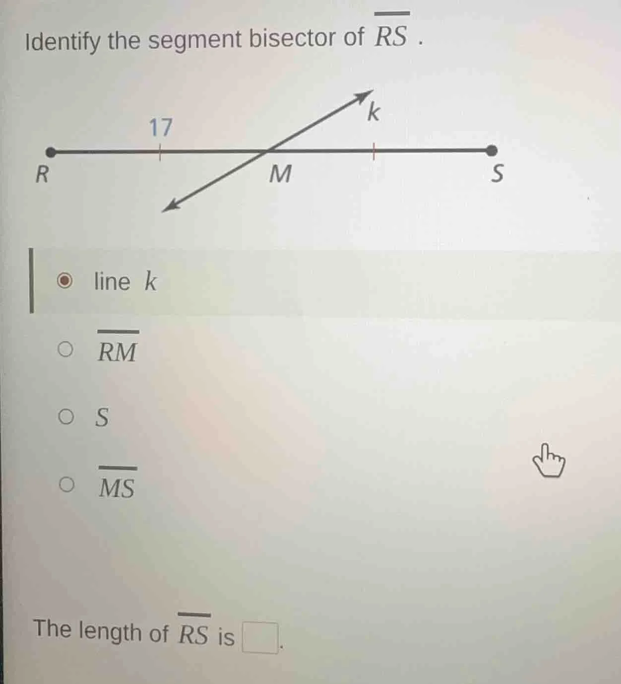 identify the segment bisector of \\(\\overline{rs}\\). (image of line s…