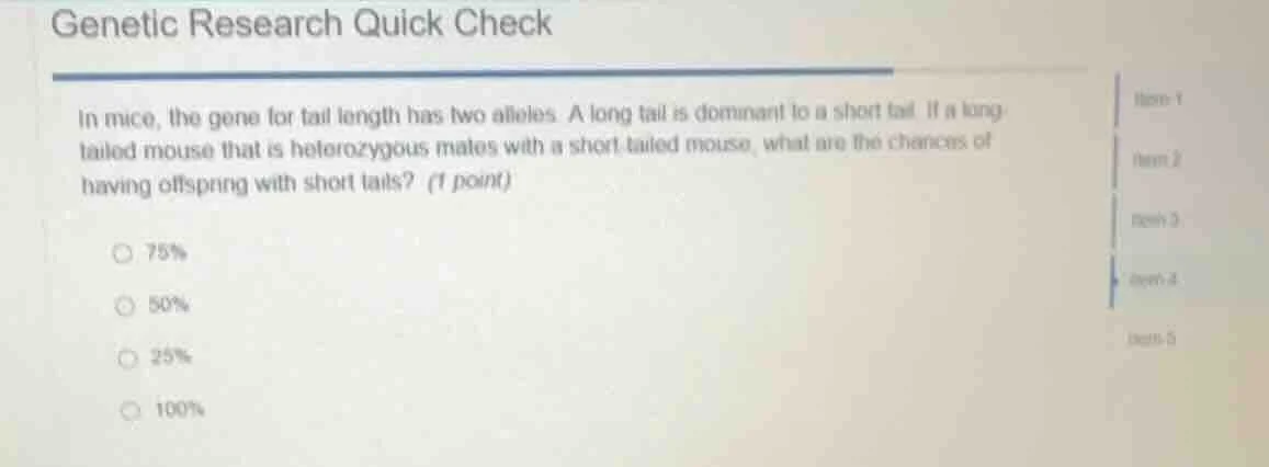 genetic research quick check in mice, the gene for tail length has two …