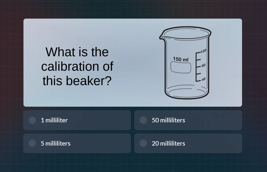what is the calibration of this beaker? 1 milliliter 50 milliliters 5 m…