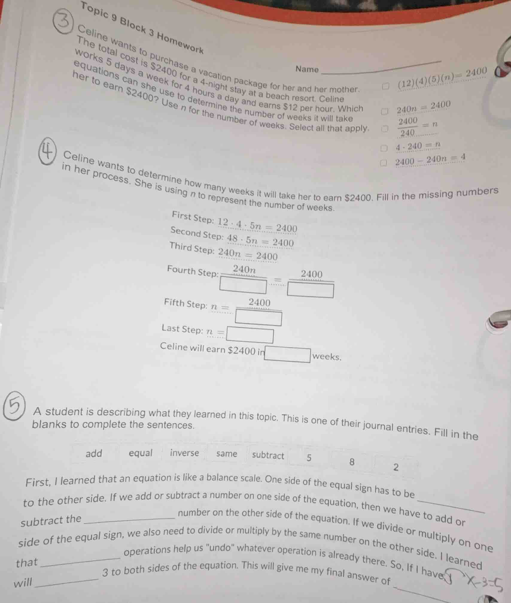 topic 9 block 3 homework name 3 celine wants to purchase a vacation pac…