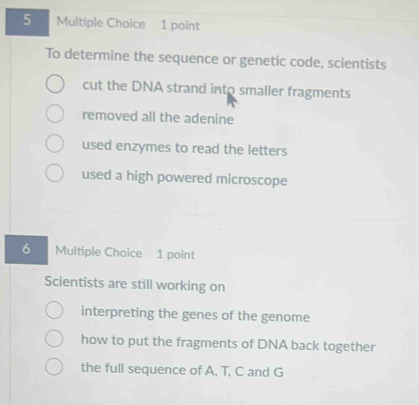 5 multiple choice 1 point to determine the sequence or genetic code, sc…