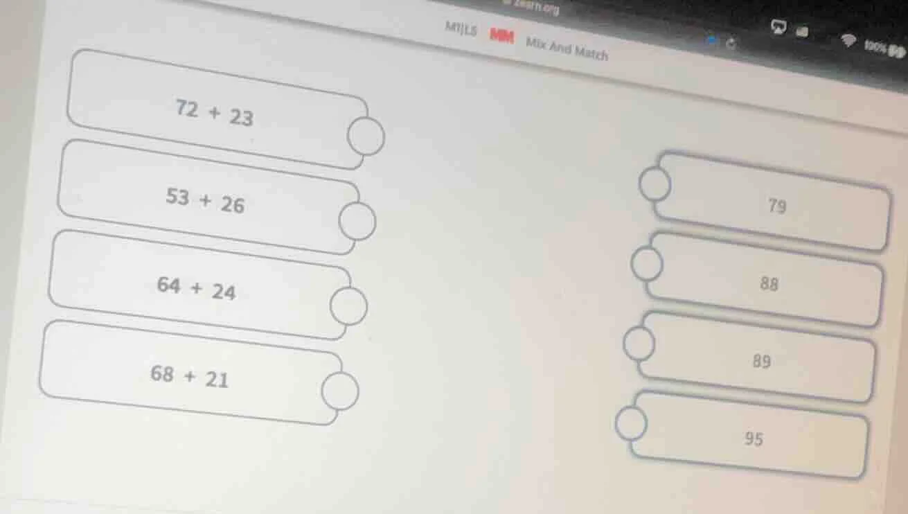 72 + 23; 53 + 26; 64 + 24; 68 + 21; 79; 88; 89; 95