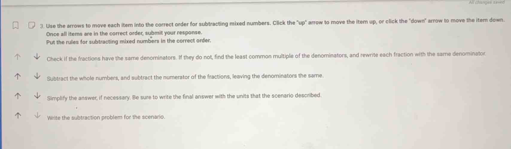 3. use the arrows to move each item into the correct order for subtract…