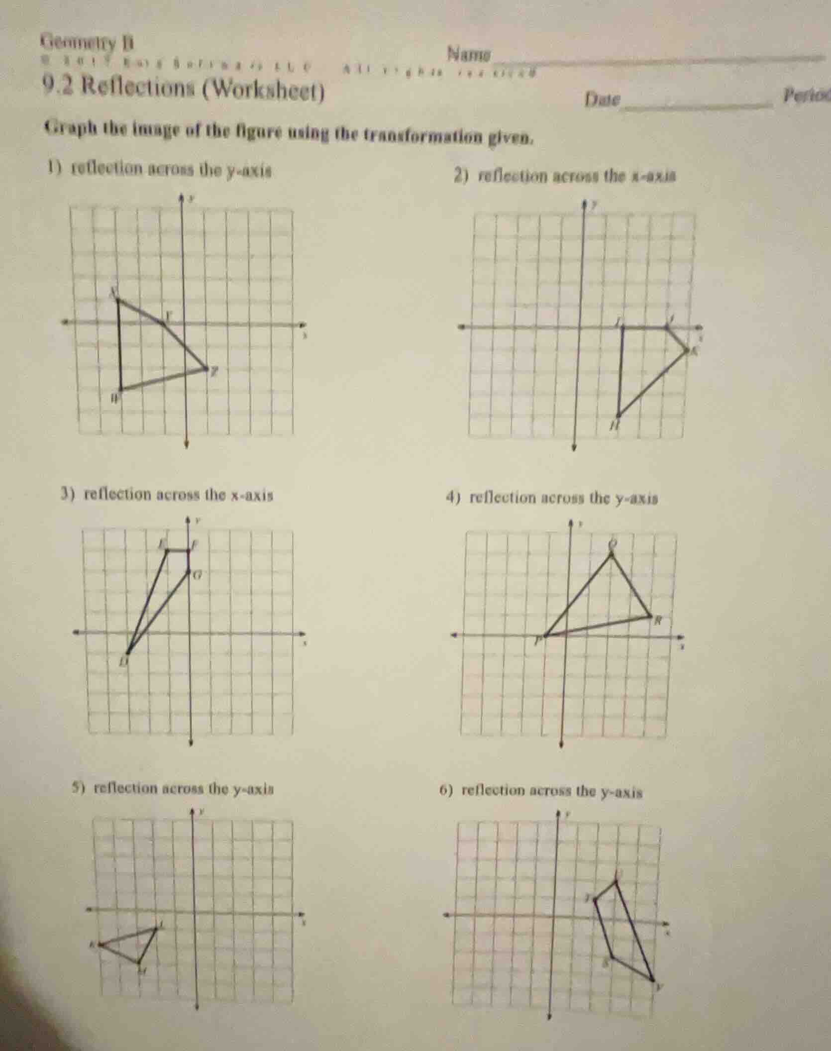 geometry ii 9.2 reflections (worksheet) graph the image of the figure u…