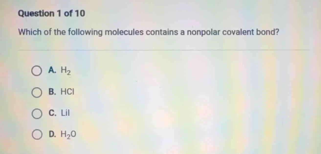 question 1 of 10 which of the following molecules contains a nonpolar c…