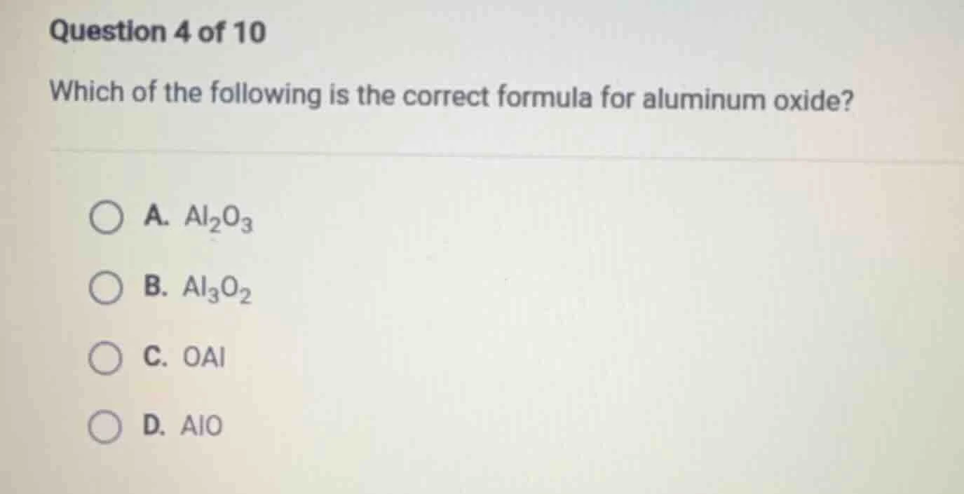 question 4 of 10 which of the following is the correct formula for alum…