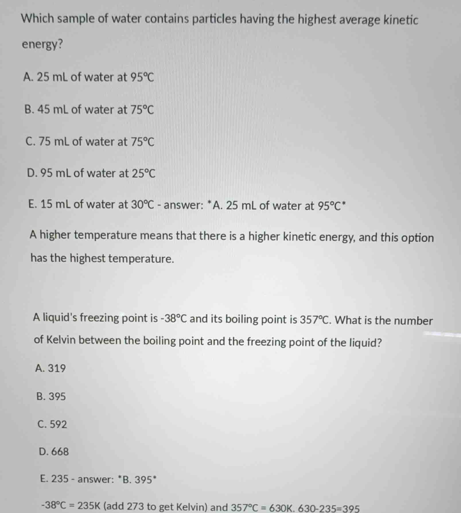 which sample of water contains particles having the highest average kin…