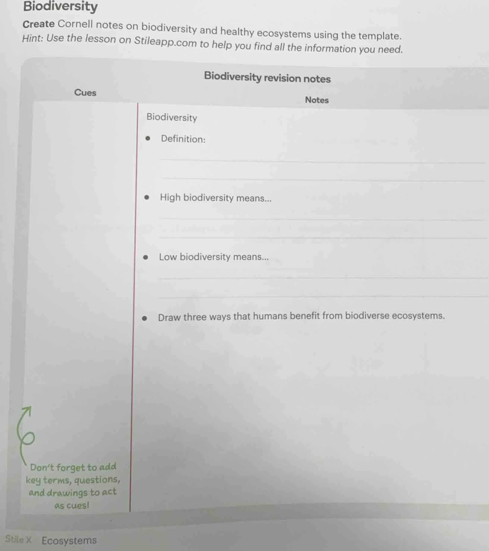 biodiversity create cornell notes on biodiversity and healthy ecosystem…