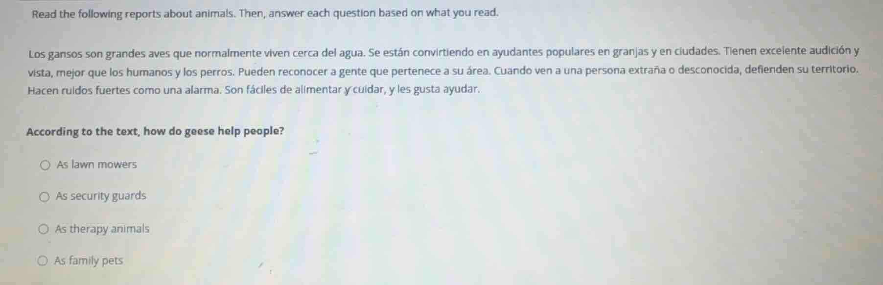 read the following reports about animals. then, answer each question ba…