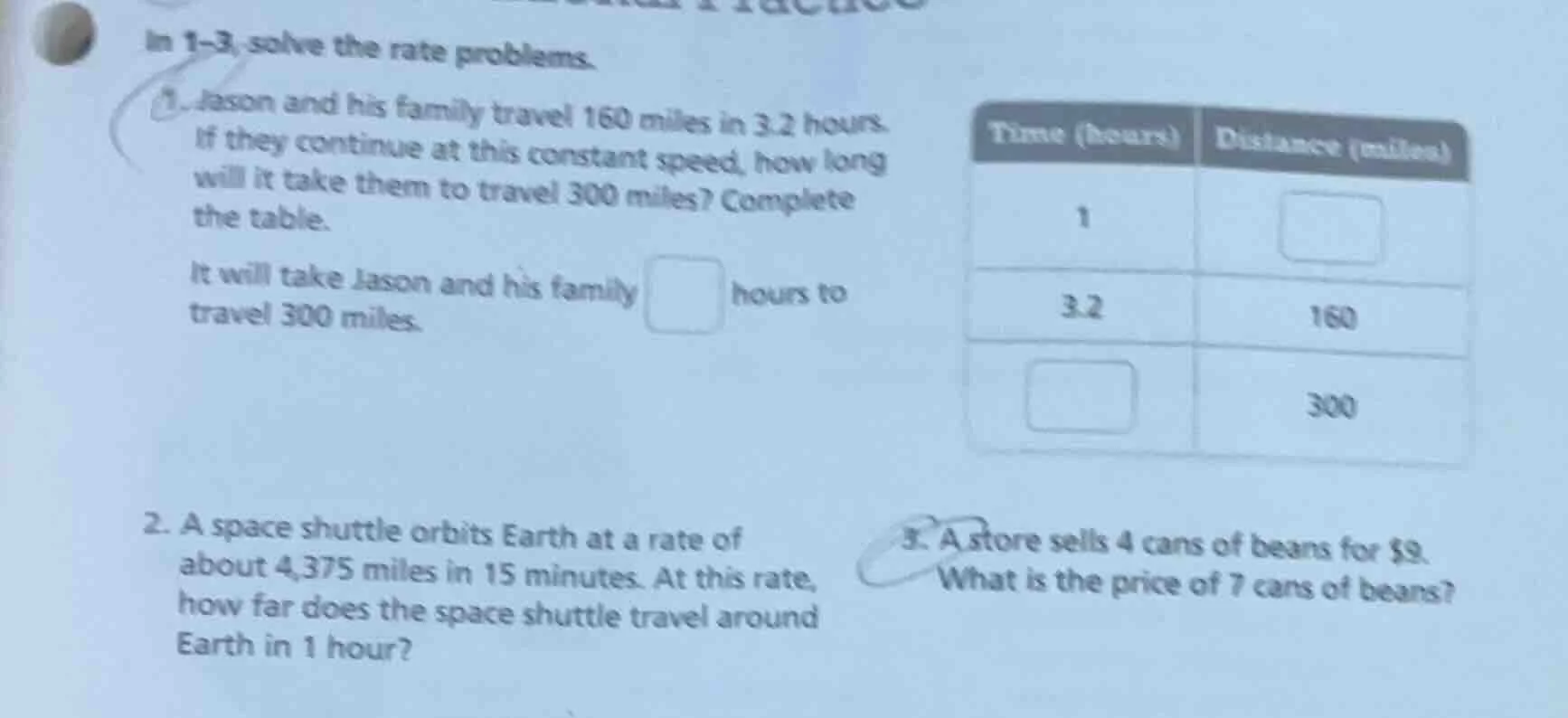 in 1–3, solve the rate problems. 1. jason and his family travel 160 mil…