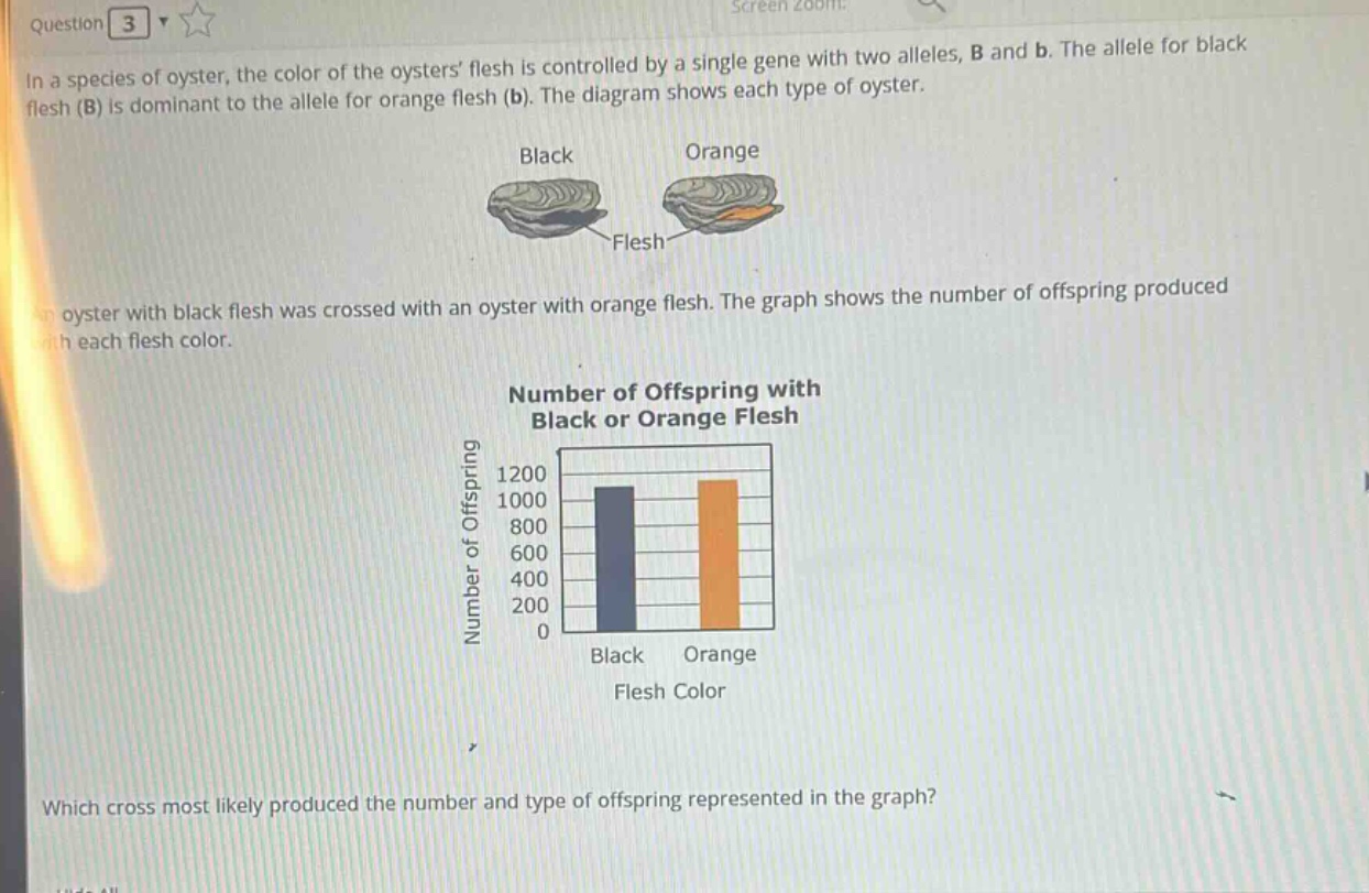 question 3 in a species of oyster, the color of the oysters’ flesh is c…